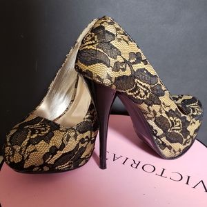 Charlotte Russe Black Lace Stellto Shoes. Size 8